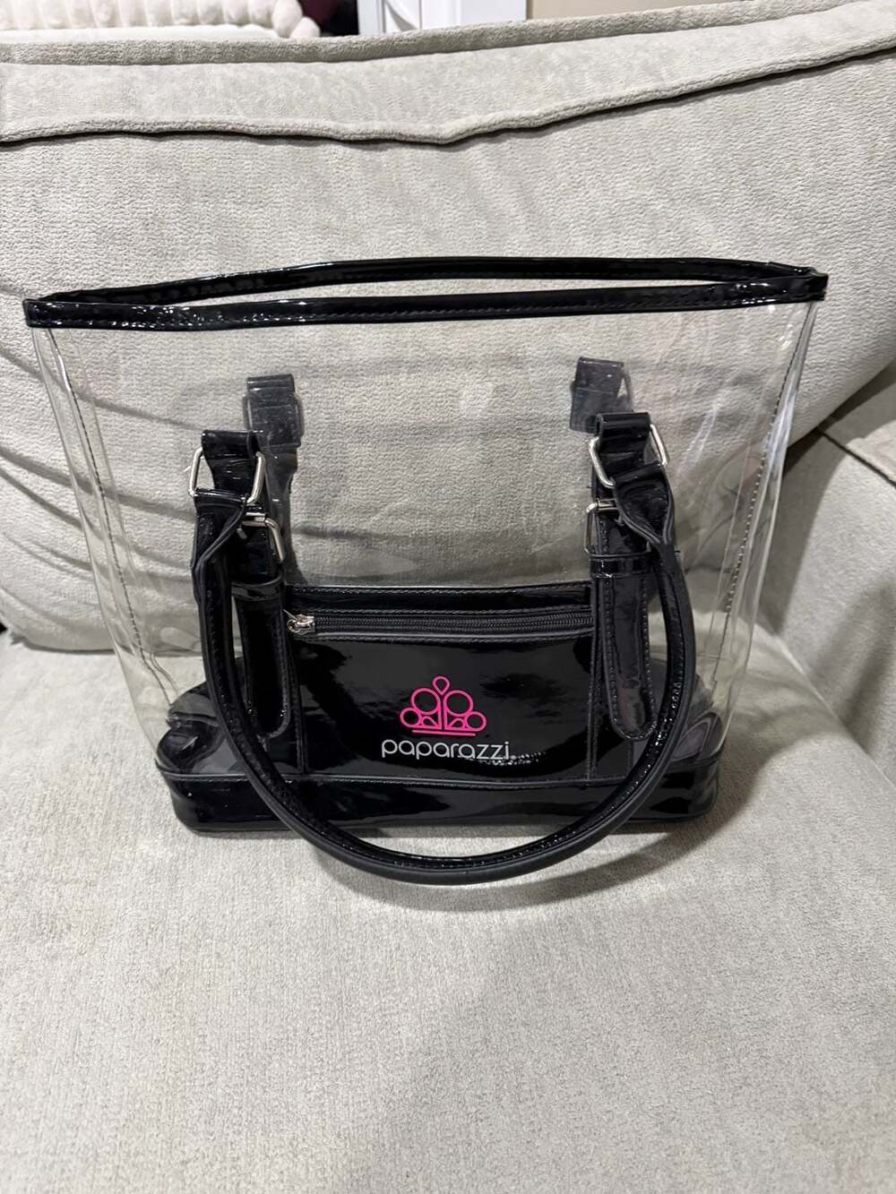 Paparazzi Clear Tote Bag Black Patent Trim Handbag